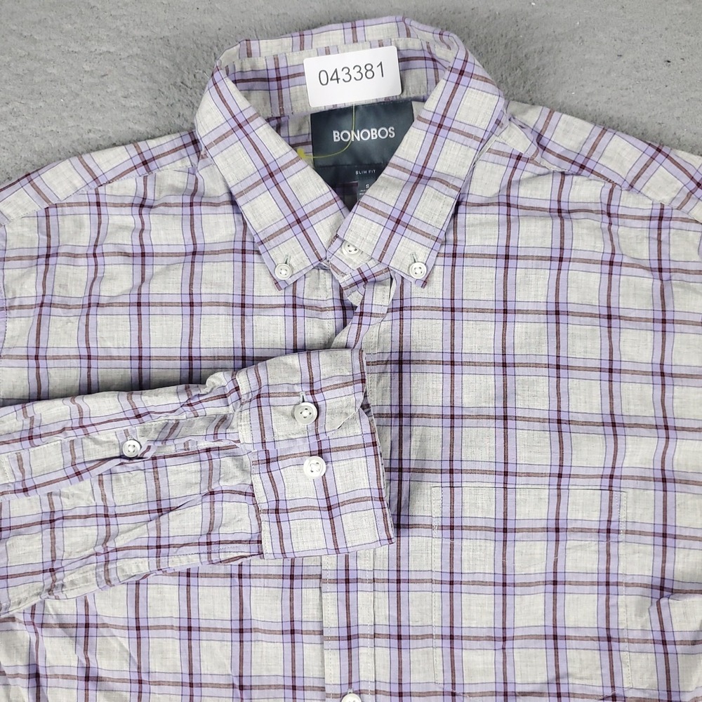 Bonobos Shirt Mens Small Purple Plaid Slim Fit Button Up Long Sleeve Cotton